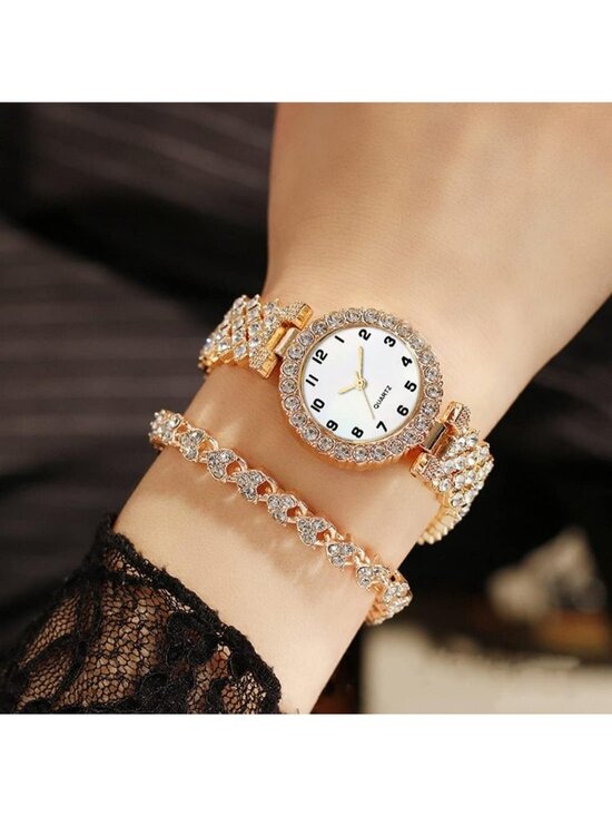 Women\'s Rose Gold Analog Fashion Diamond Bangle Bracelet Set Luxury Wrist Watch main image 5